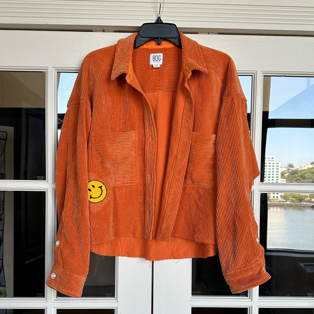 Urban Outfitters Orange Corduroy Smiley Shacket (BDG)
